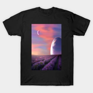 alien planets lavender fields nature surreal fantasy sunset sunrise plants T-Shirt